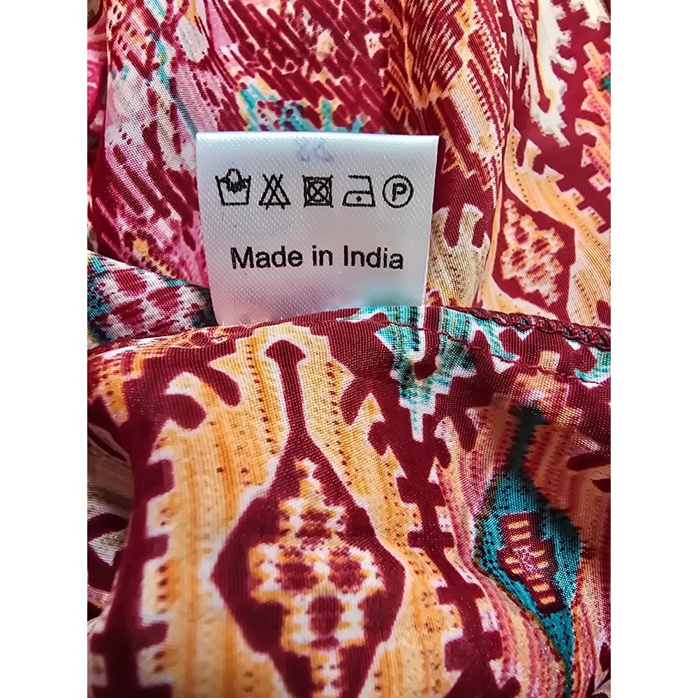 White Waves Boho Mixed Print Wide Leg Jumpsuit Open Back Tassel Burgundy S/M - Picture 9 of 15